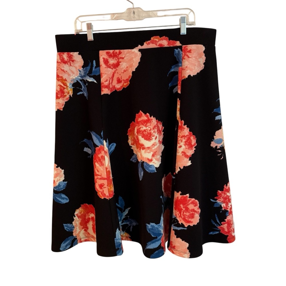 VTG Circle Skirt - Black w/ Pink Roses - Size 1X